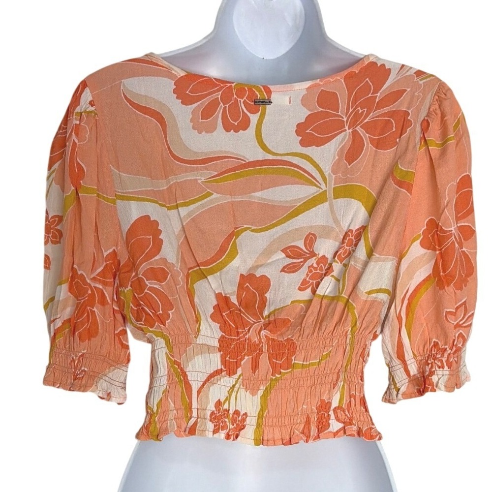 O'Neill Womens Smocked Retro Boho Surf Crop Top Floral Smocked V-Neck M - Picture 3 of 6